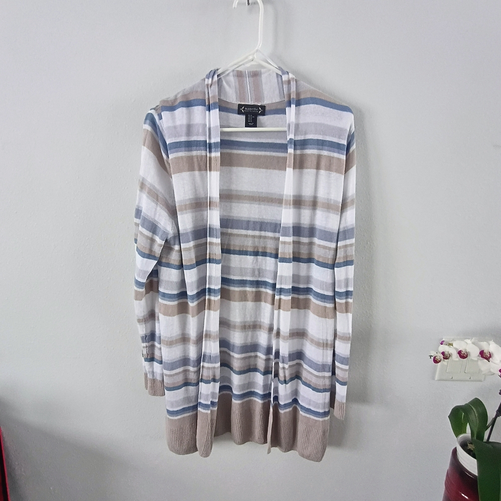 Nanette Lepore Striped Linen Blend Open Cardigan Lightweight Duster XL